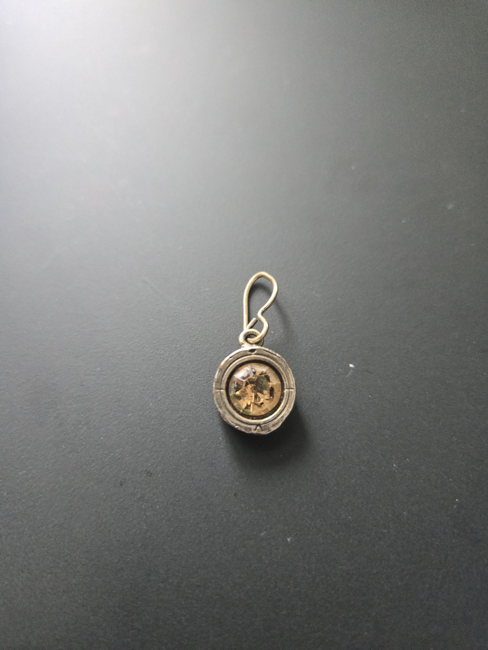 Single Gold-Tone Round Citrine-Colored Drop Earring